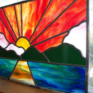 Sunset on water beginner stained glass piece