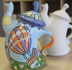 teapot painted with hot air balloon