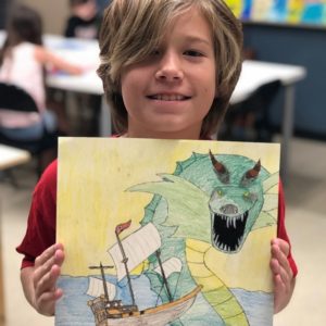 Homeschool Art Classes for kids | Cordovan student with colored pencil drawing