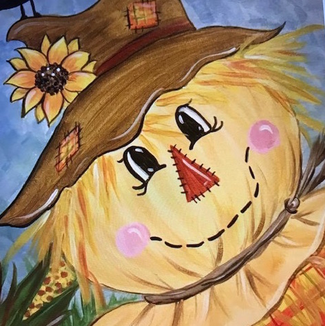 Painting of a cute scarecrow smiling