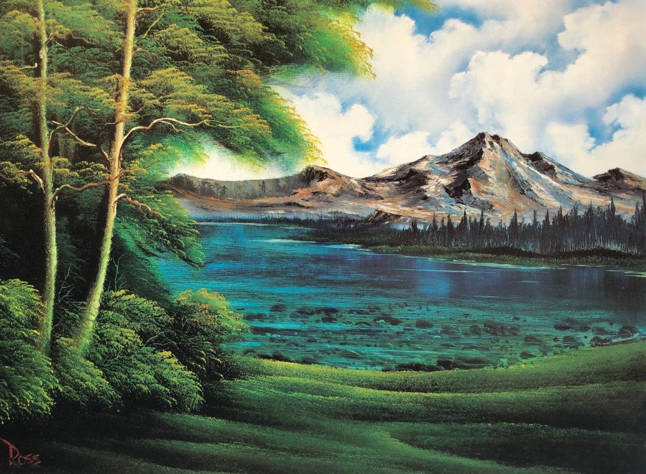 Sunset Bob Ross Inspired| Alaska Reflections Banff Mountains Peaceful Reflections Wall Art Lake Landscape